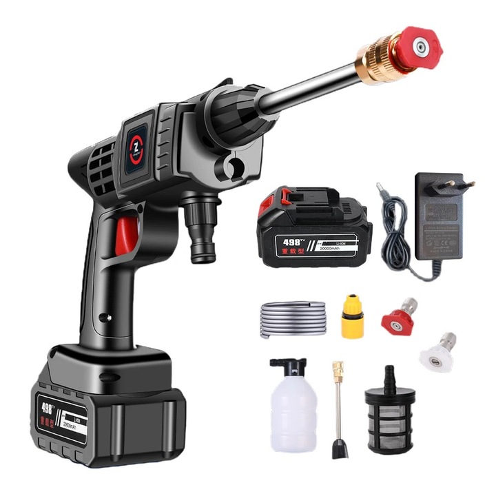 Vezeték nélküli nagynyomású tisztító, max 70 BAR, erős 200 W-os motor, 18000 mAh, akkumulátoros