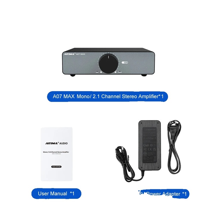 Amplificator stereo Aiyima TPA3255, 300Wx2, sunet de inalta fidelitate, 20Hz-20KHz, negru, A07 MAX 48V EU