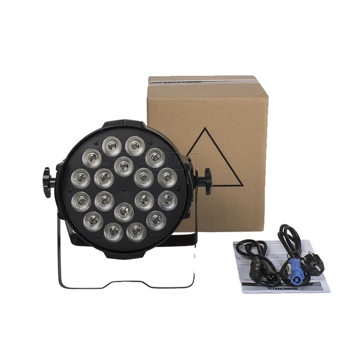 Осветително оборудване, LED Par Light, 18x12W RGBW, DMX управление, механичен димер, черен, 180W