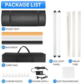 Kit Luce Da 2x80W Con Tenda Cubo 80x80 Cm E 4 Sfondi Per Foto Prodotto, Da Tavolo, Facile Da Montare