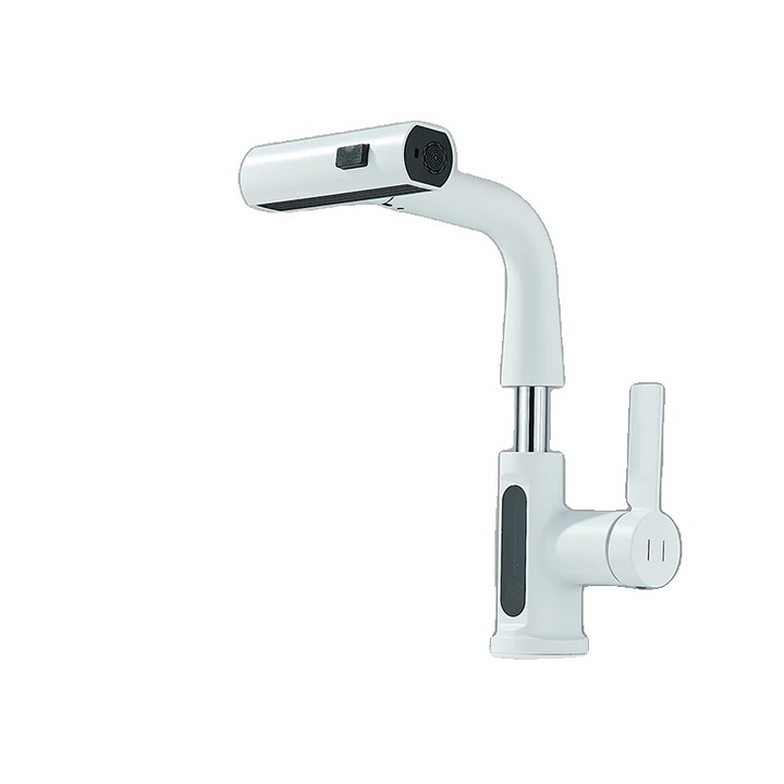 Fürdőszoba mosdócsaptelep, kerámia magos szelep, egykaros vezérlés, fehér LCD