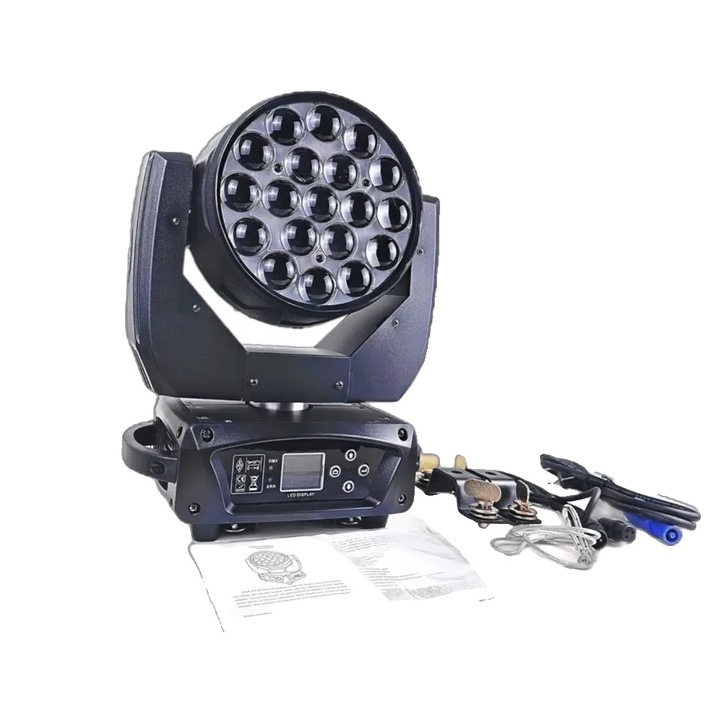 Echipament de iluminat, LED Wash Zoom Moving Head Light, 19x15W, DMX, set 1 lumini