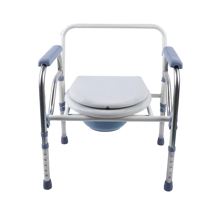 Scaun WC, inaltime ajustabila, design pliabil, metal, 65-75cm x 55cm x 43cm, albastru/alb