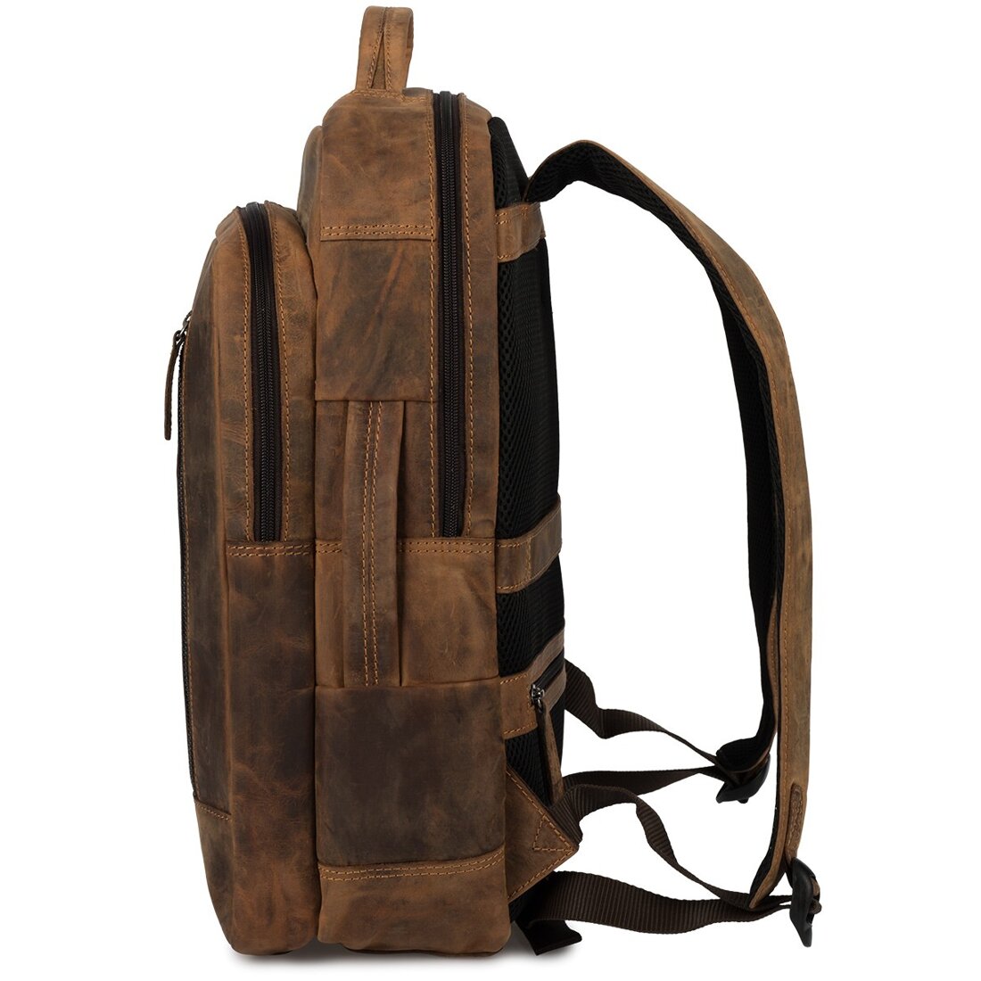 Rucsac laptop vintage Beltimore, piele nubuck, compartimentat, maro, 15.6 inch