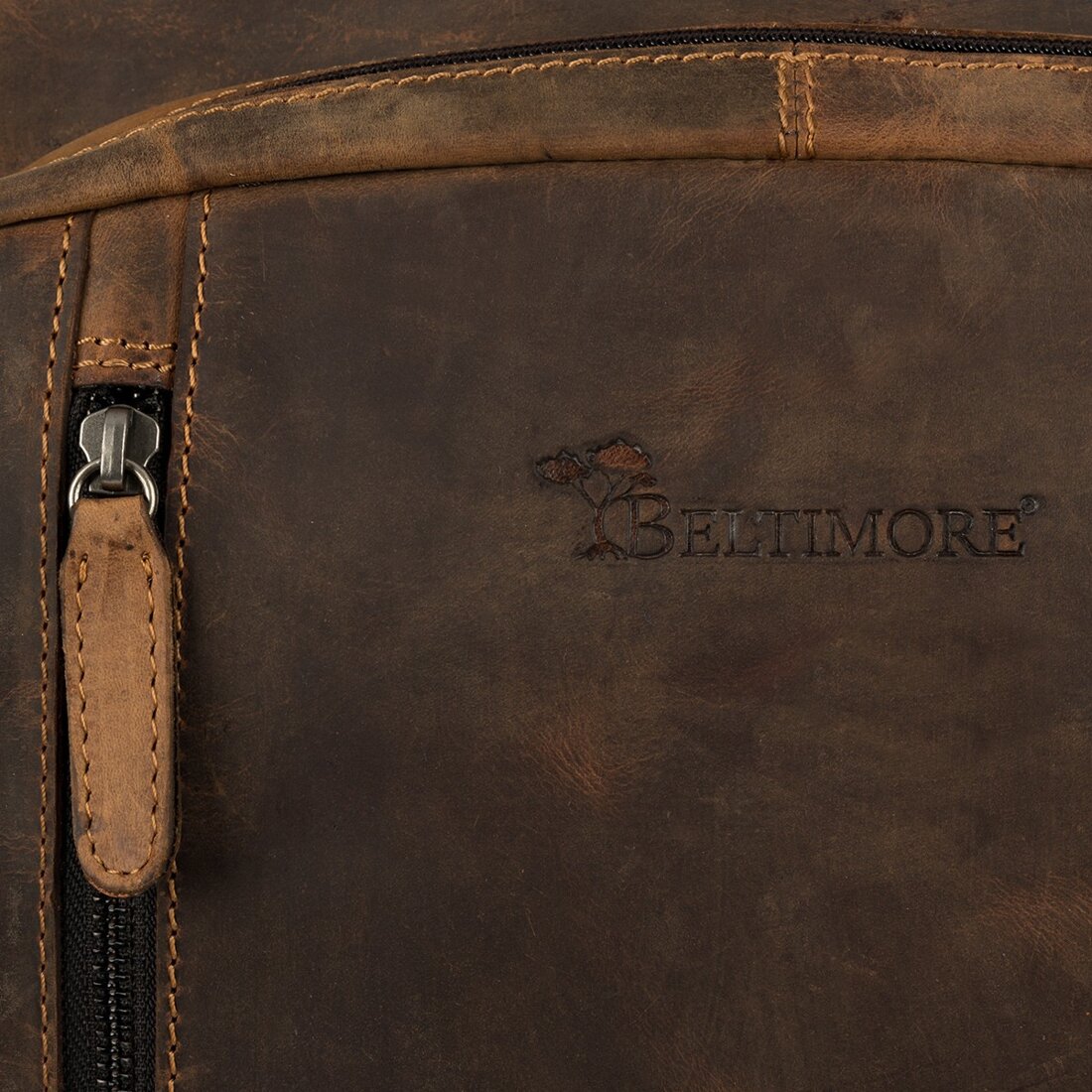 Rucsac laptop vintage Beltimore, piele nubuck, compartimentat, maro, 15.6 inch