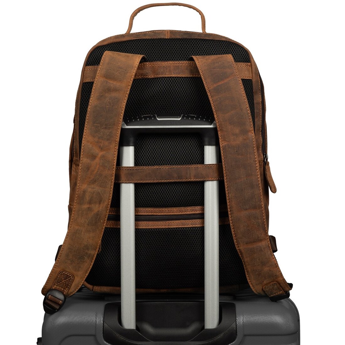 Rucsac laptop vintage Beltimore, piele nubuck, compartimentat, maro, 15.6 inch