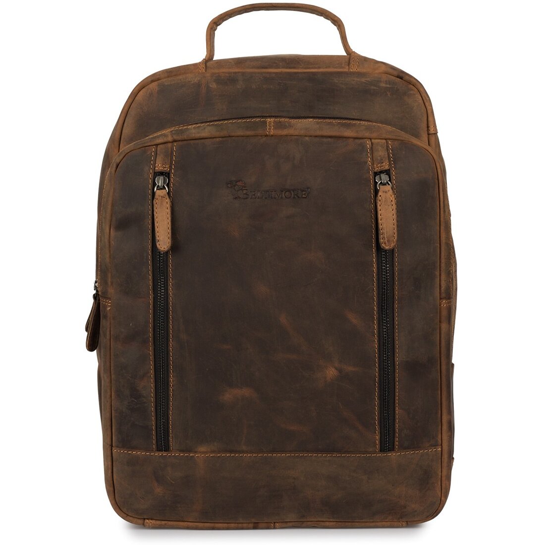 Rucsac laptop vintage Beltimore, piele nubuck, compartimentat, maro, 15.6 inch