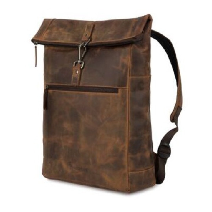 Rucsac laptop vintage Beltimore, piele nubuck, compartimentat, maro