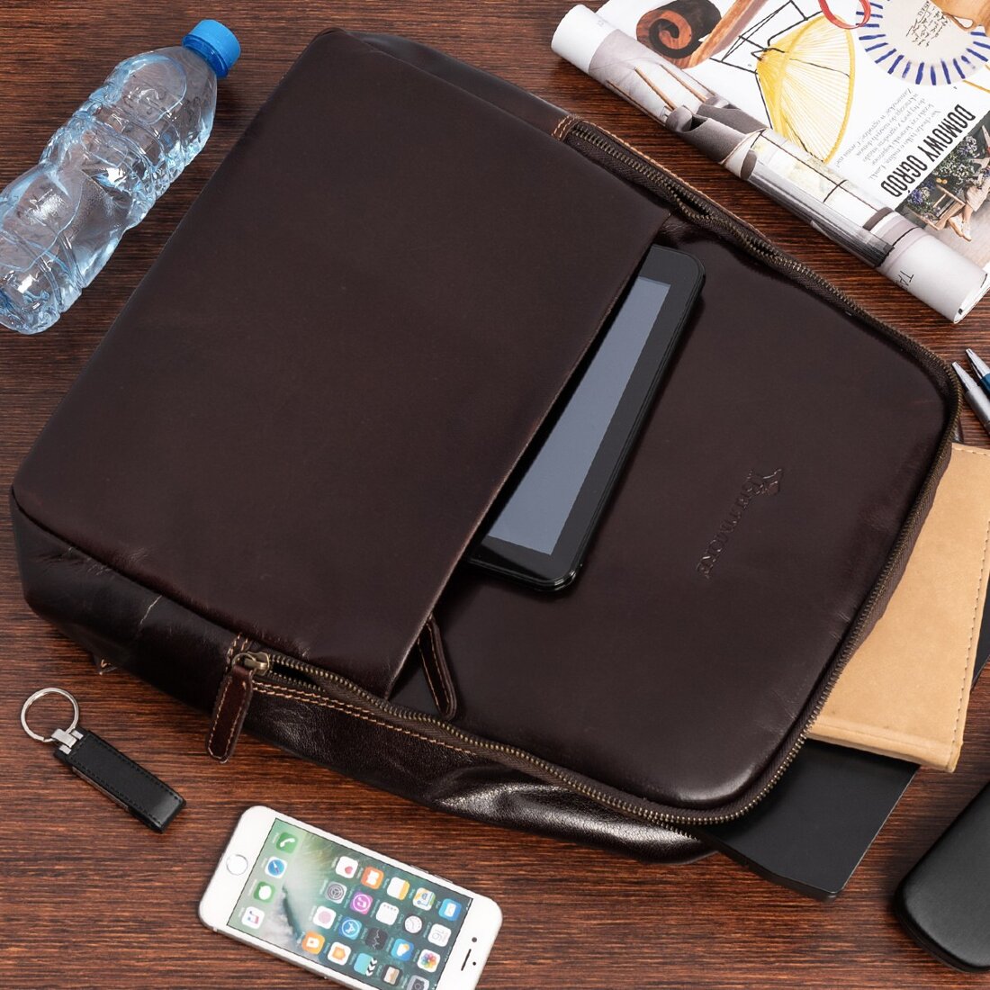 Rucsac laptop vintage Beltimore, piele naturala, maro inchis, 15.6 inch