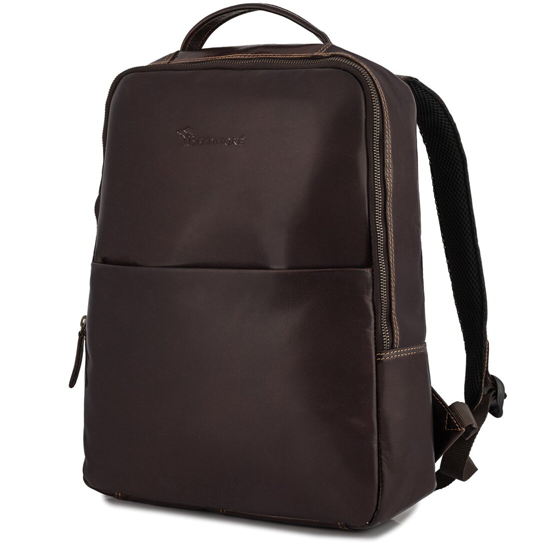 Rucsac laptop vintage Beltimore, piele naturala, maro inchis, 15.6 inch