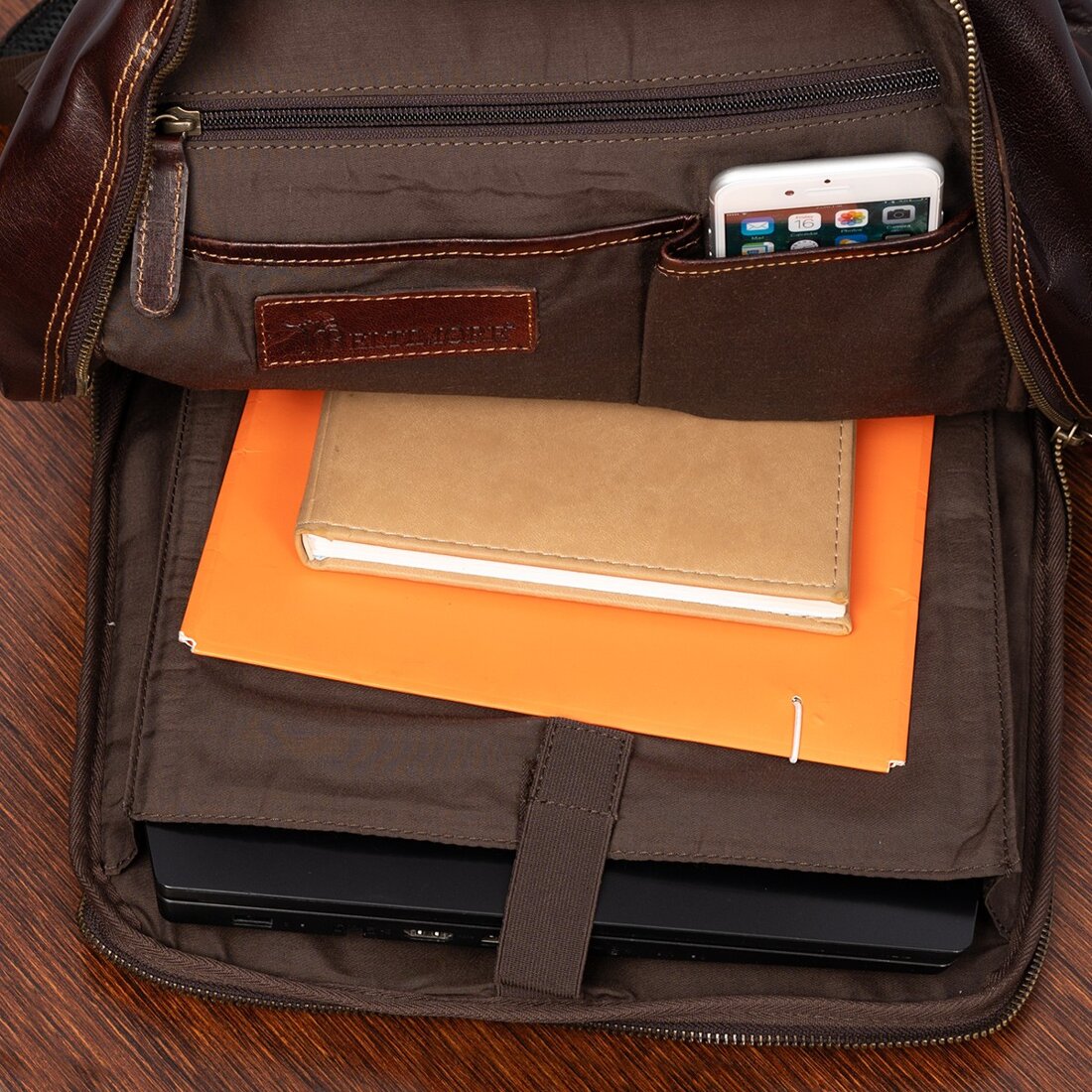Rucsac laptop vintage Beltimore, piele naturala, maro inchis, 15.6 inch