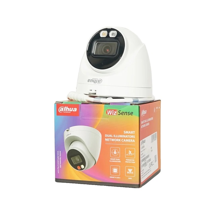 Camera de securitate pentru exterior, Aosu, rezolutie 5MP, reflector de 2600 lumeni, rotire panoramica la 360° si inclinare la 90°, alb