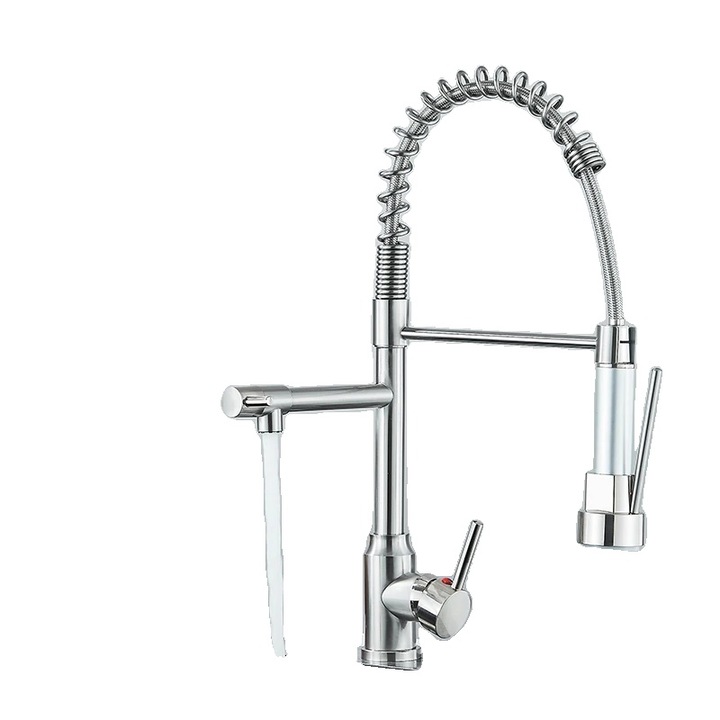 Konyhai csaptelep, 360 fokos forgás, egykaros, csiszolt nikkel, ABS műanyag