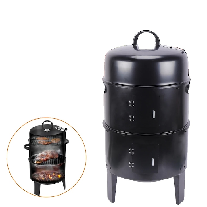 Gratar de gradina multifunctional, capacitate mare, dublu strat, control precis al temperaturii, 40cmx84cm, negru