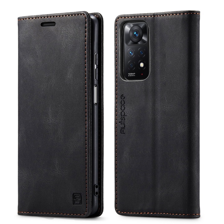 Калъф за Xiaomi Redmi Note 11 Pro 4G, 5G, Note 12 Pro 4G, CaseMe Retro, тънък, кожен, тип портфейл, стойка, магнитно закопчаване, мека текстура, RFID защита, Черен