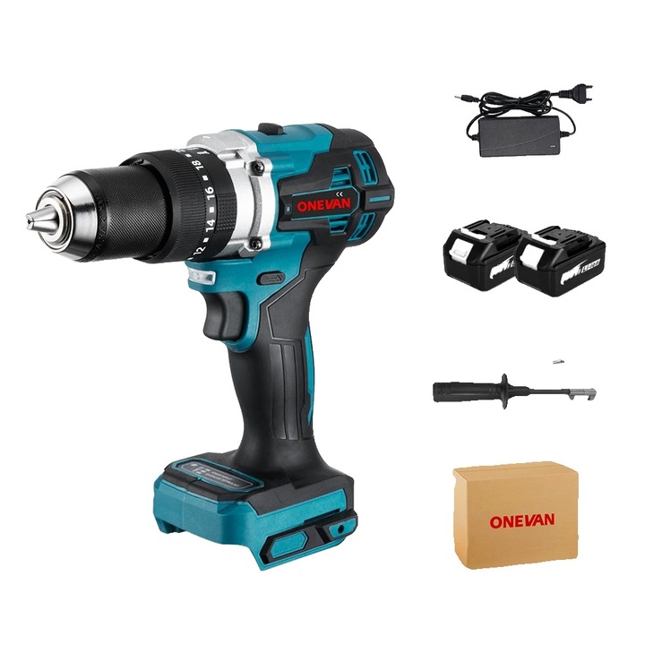 Masina de gaurit si insurubat fara fir, 650N.M cuplu, 20+3 setari de cuplu, 2 baterii, priza EU