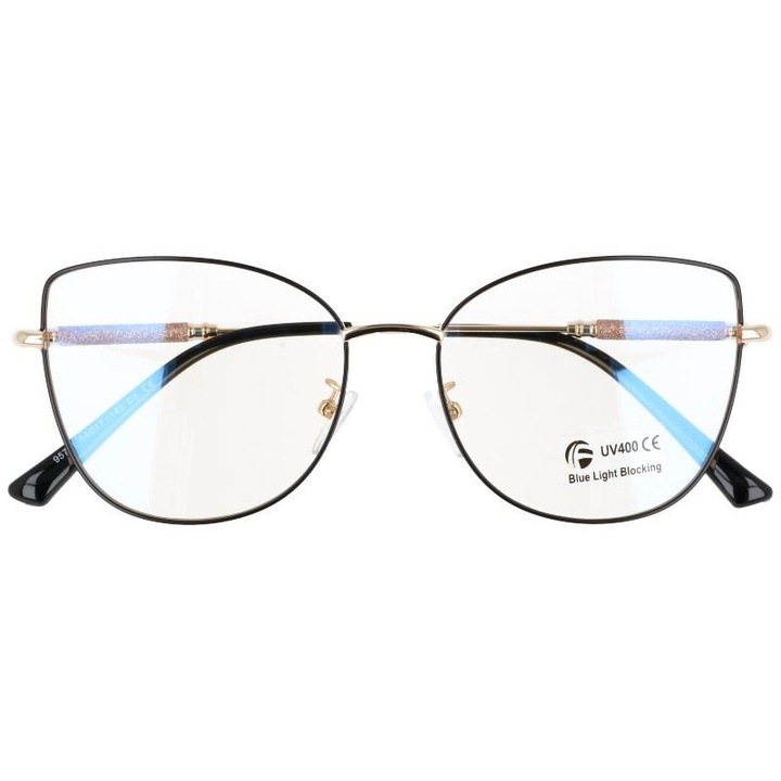 Ochelari de vedere Stylion, 2576, filtru Blue Light, set etui si servetel, auriu cu negru, 55x16x150mm