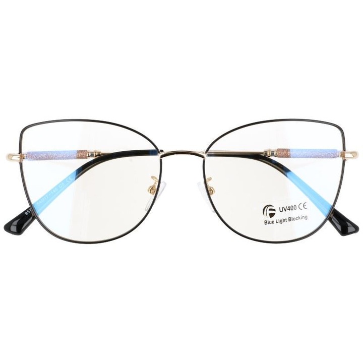 Ochelari de vedere Stylion, 2576, filtru Blue Light, set etui si servetel, auriu cu negru, 55x16x150mm