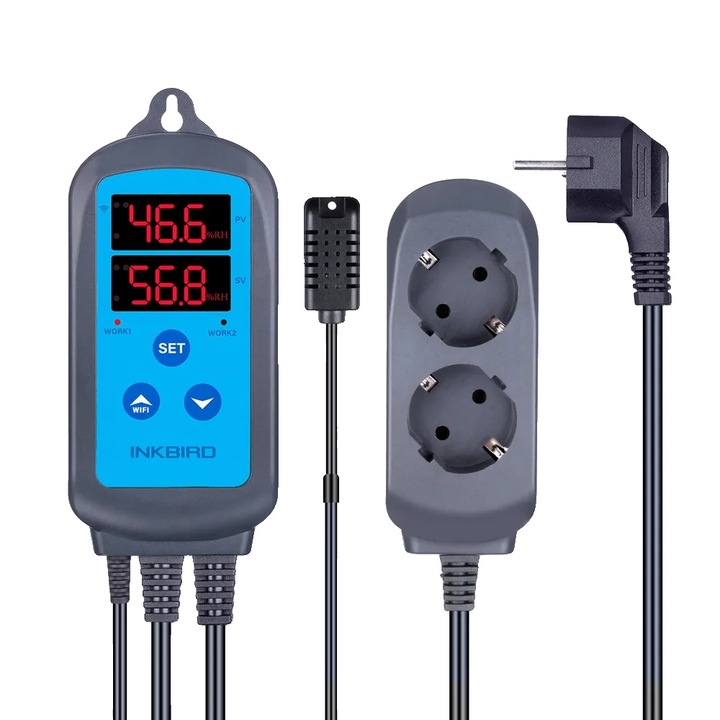 Контролер за влажност, Wi-Fi, двоен изход, аларма за висока/ниска влажност, 140x68x33mm