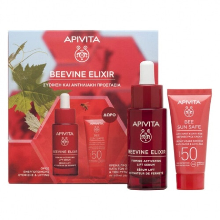 Set Apivita Beevine Elixir & Bee Sun Safe, Efect Lifting & Protectie Solara SPF50, 30ml+15ml