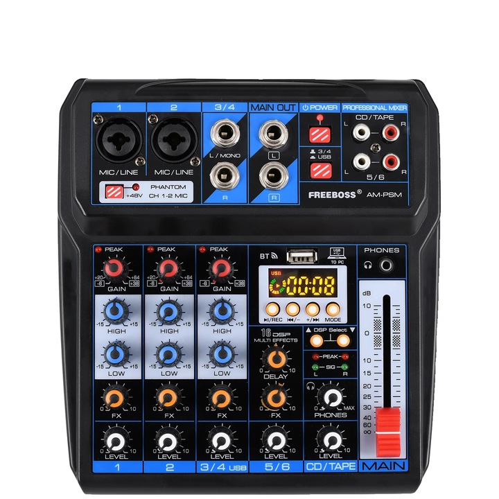 Mixer audio, 6 canale, conectivitate Bluetooth, dimensiuni 23x20.5x9cm, set EU PLUG