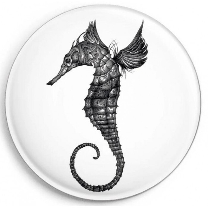 Magnet decorativ Ligarti, calut de mare, alb/negru