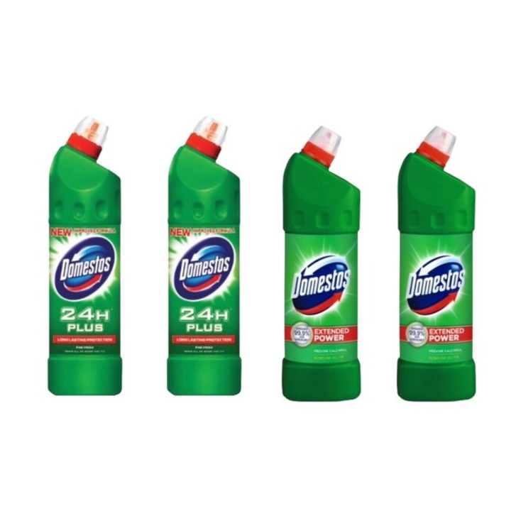 Set Dezinfectare Toaleta Domestos Variety 4 x Componente, 2 x Solutie WC Lichid 750ml Pine Fresh, 2 x Solutie WC Lichid 1L Pine Fresh, rapid si eficient, testat dermatologic, prospetime de lunga durata, elimina mirosuri neplacute