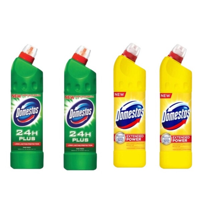 Set Dezinfectare Toaleta Domestos Variety 4 x Componente, 2 x Solutie WC Lichid 750ml Pine Fresh, 2 x Solutie WC Lichid 750ml Lamaie, rapid si eficient, testat dermatologic, prospetime de lunga durata, elimina mirosuri neplacute