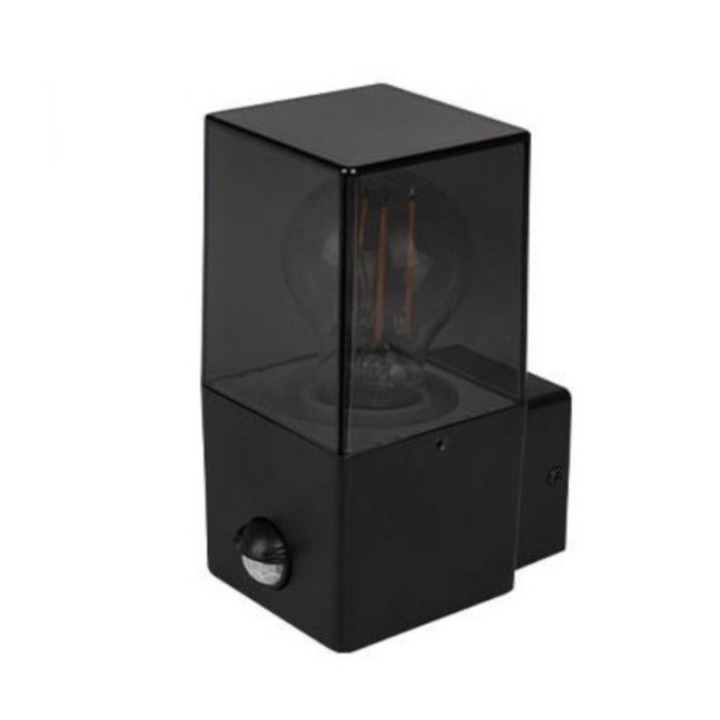 LED fali lámpa, HW913B, PIR mozgásérzékelővel, E27, alumínium/polikarbonát, fekete