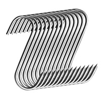 Set 20 carlige din inox pentru macelarie sau afumatoare carne, OEMG®, pentru suspendat carnea, pentru toate tipurile de carne, tip S, 150 x 50 x 5mm, Argintiu