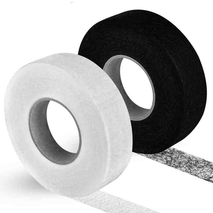 Set 2 banda termica pentru tiv, OEMG®, modalitate de prindere cu ajutorul fierului de calcat, dublu adeziva, intaritor de tesatura, adeziv termofuzibil pentru imbracaminte, Negru/Alb, 64 m x 2 cm