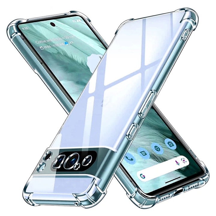 Калъф AntiShock от най-висок клас, съвместим с Google Pixel 9 Pro XL, Гъвкав силикон, TPU броня, Двойно инжектирана оптимална защита, Уникална дълготрайна технология против пожълтяване, ултра богато и първокласно покритие, прозрачен