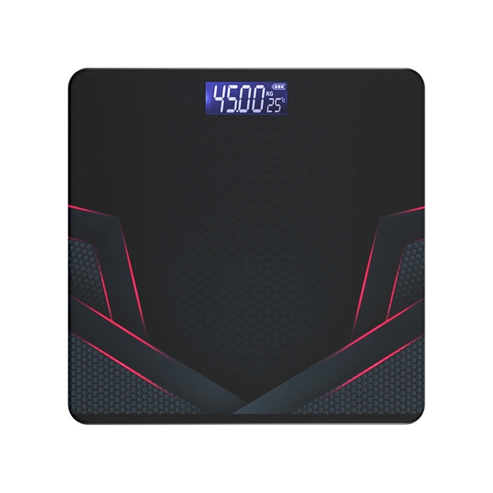 Кантар, смарт, закалено стъкло, LCD дисплей, 0.5-180 кг, 26x26 см, USB зареждане