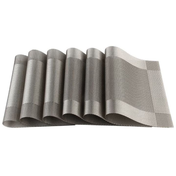 6 db-os tányéralátét készlet, Zggzerg, PVC/poliészter, Mosható, Hőálló és csúszásmentes, Könnyen kezelhető, Könnyen tisztítható, Szabadon vágható, Evőeszközökhöz, Konyhába otthonra, étterembe és szállodába, 30 x 45 cm, Szürke