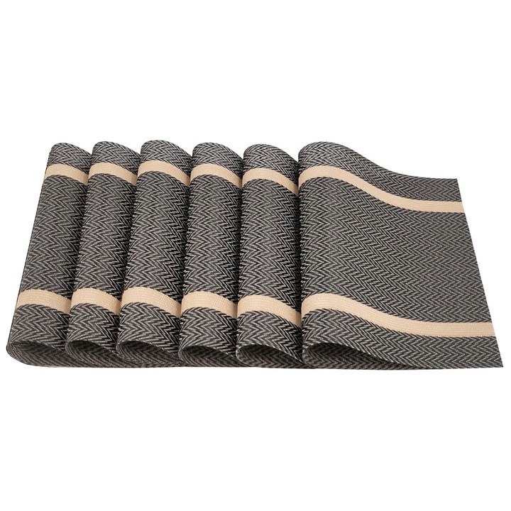 6 db-os szalvétakészlet, Zggzerg, PVC/poliészter, Retro design, Mosható, Kopás- és szennyeződésálló, Csúszásmentes, Könnyen tisztítható, Szabadon vágható, Edényekhez, Otthoni konyhába, Étterembe és szállodába, 30 x 45 cm, Barna