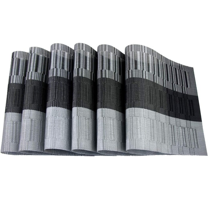 Set 6 Servete, Zggzerg, PVC/Poliester, Textura de bambus, Lavabil, Rezistent la uzura si la murdarie, Antiderapant, Usor de curatat, Poate fi taiat liber, Pentru tacamuri, Pentru bucatarie acasa, Restaurant si hotel, 30 x 45 cm, Gri