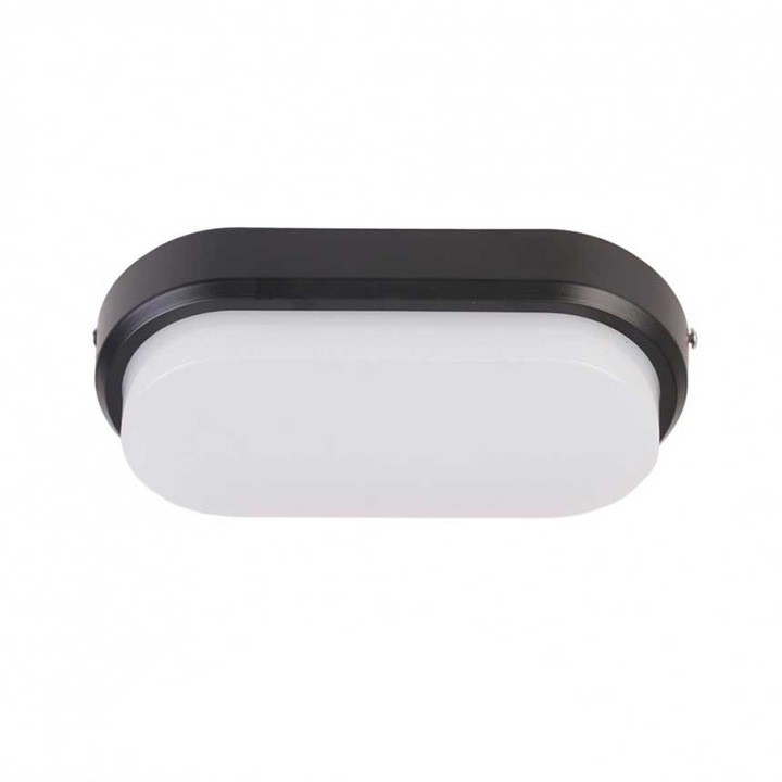 LED mennyezeti lámpa Lightex OVAL, 15W, 220V, 6000K, 1200lm, IP65, Fekete