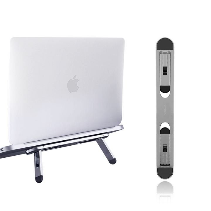 Suport Pliabil pentru Laptop/Tableta, Reglabil, Aluminiu, Negru, 10-15.6 inch