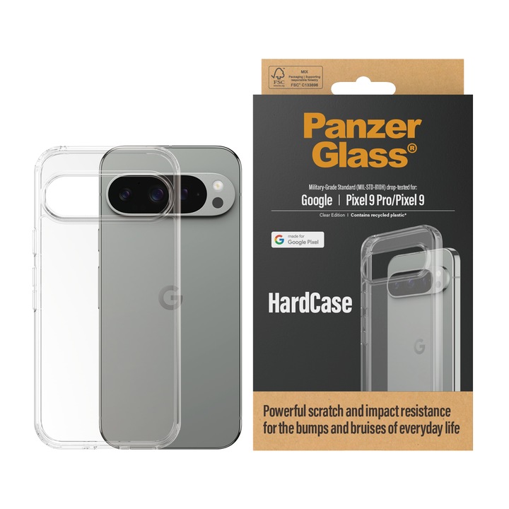 PanzerGlass tok Google Pixel 9 Pro, Pixel 9, kemény tok, átlátszó