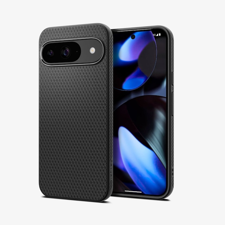 Google Pixel 9 / 9 Pro, Szilikon tok, Spigen Liquid Air, háromszög minta, fekete