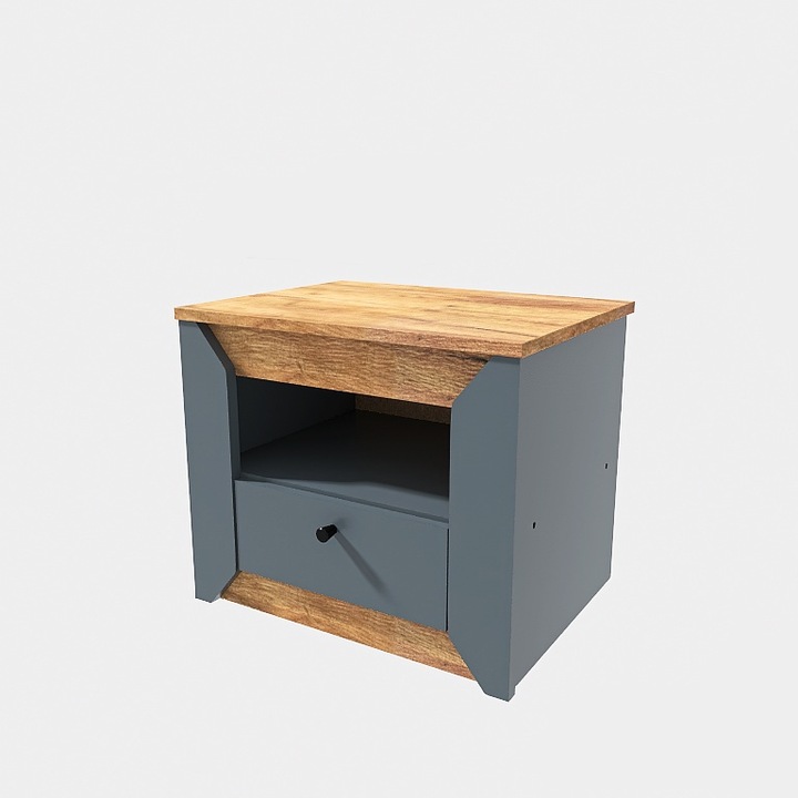 Noptiera Nordic 500, Everest, PAL, Stejar kraft auriu, grafit, 50 x 38 x 42 cm