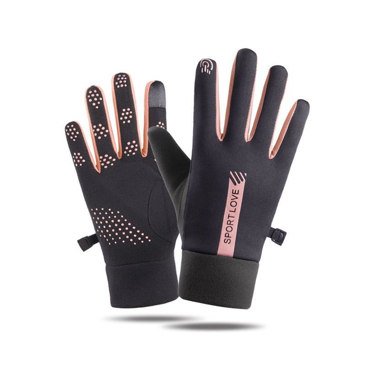 Manusi sport, Manusi termice pentru femei, rezistente la vant, compatibile cu ecrane tactile, negru, One Size