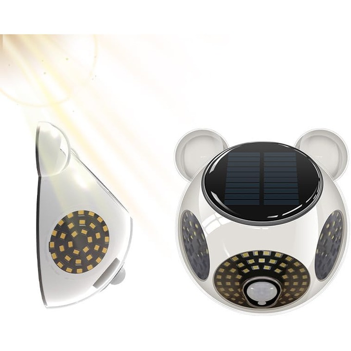 Lampa solara de exterior GLSmart, 124 LED-uri cu reflector de lumini si lumini de securitate cu sensor de miscare, IP45, rezistente la apa, alimentat cu energie solara pentru curte, gradina