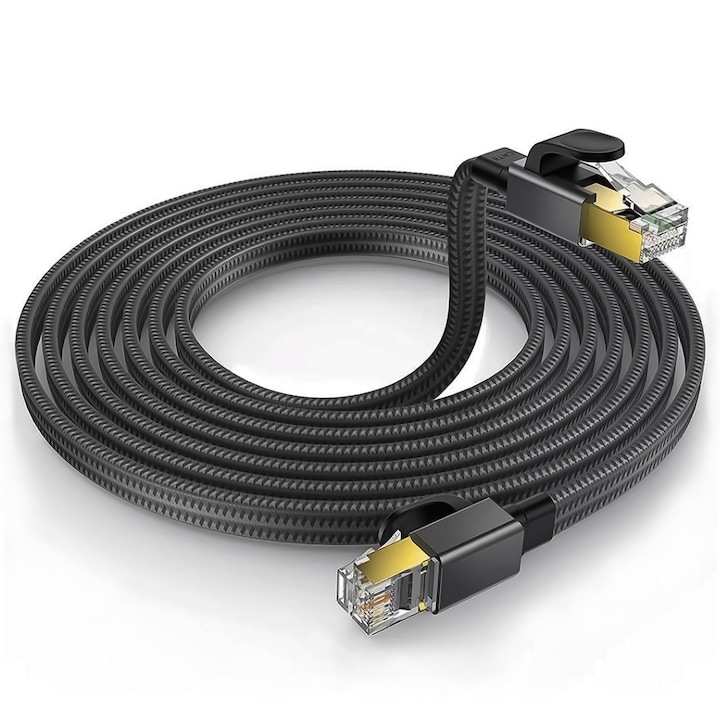 Плосък мрежов кабел Ethernet оплетка Cat 8, 40 Gbps 3M интернет кабел с щепсел, плосък формат RJ45 конектор