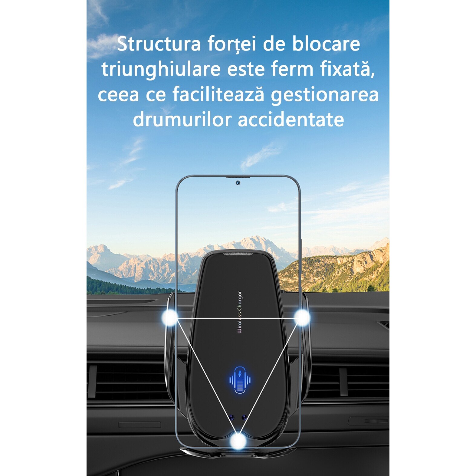 Suport telefon pentru incarcare fara fir, Redkid®, Instalat la iesirea ...