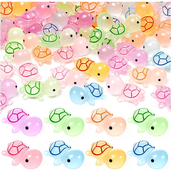 Комплект от 20 мини светещи жаби за декорация, Смола, Многоцветен, 1.4x2.3x0.9 см