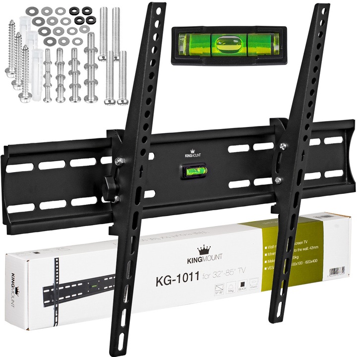 Suport TV de Perete King Mount, 33" - 85", 45KG, VESA 100x100 - 600x400, Negru