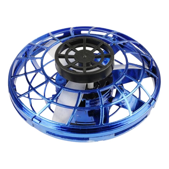 Interaktív LED-es repülő drón, UFO típusú, giroszkóp, USB töltés, kék