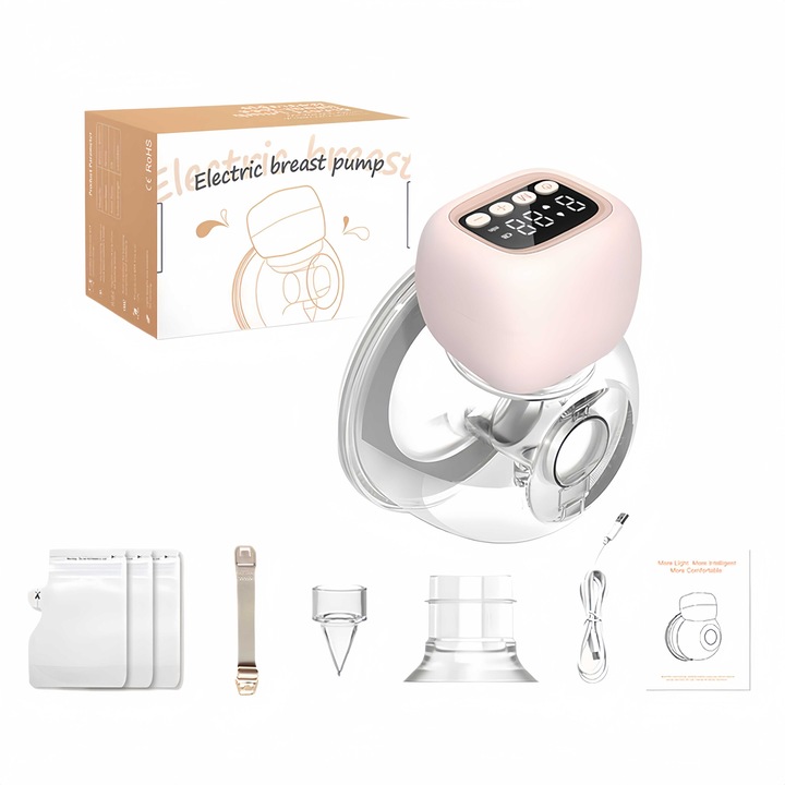 Mellszívó, Hordozható, Elektromos, Kihangosító, Visszafolyás elleni védelem, Masszázs funkció, Hordozható, Csendes, Élelmiszer-minőségű szilikon, 3 mód, 9 szint