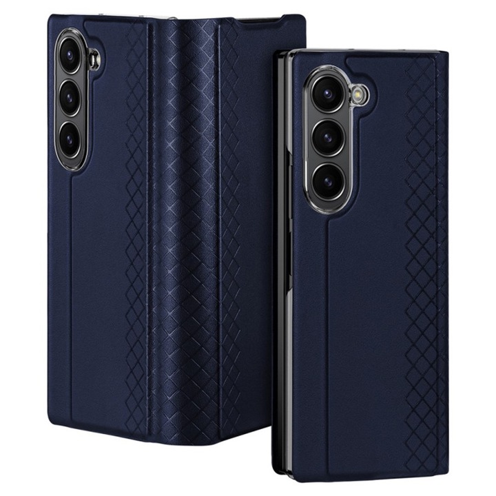 Prémium védőburkolat, Samsung Galaxy Z Fold6 / Fold 6 telefonhoz, hatékony leesés elleni védelem, kártyatartó zseb, puha bolyhos bélés, mágneses záródás, PU bőr, vezeték nélküli töltés, ceruzatartó, kék